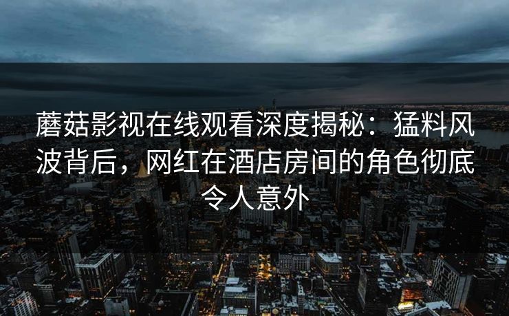 蘑菇影视在线观看深度揭秘：猛料风波背后，网红在酒店房间的角色彻底令人意外