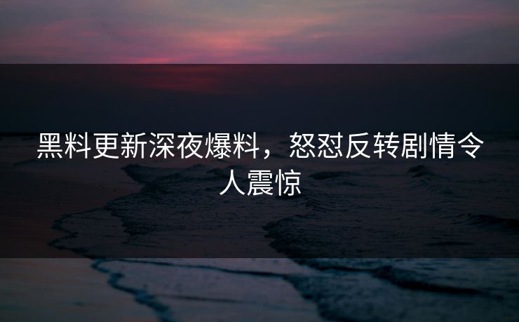 黑料更新深夜爆料，怒怼反转剧情令人震惊