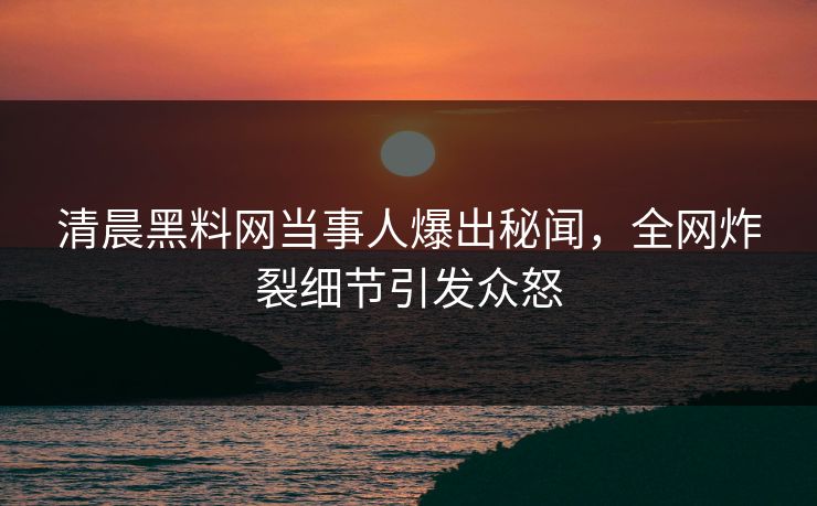 清晨黑料网当事人爆出秘闻，全网炸裂细节引发众怒