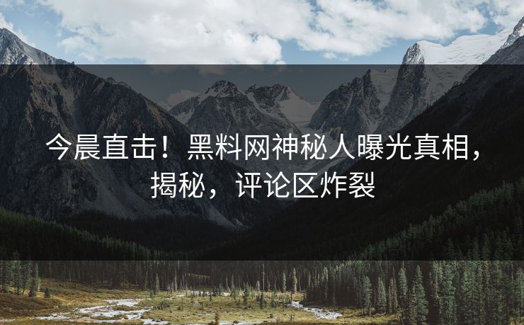 今晨直击！黑料网神秘人曝光真相，揭秘，评论区炸裂