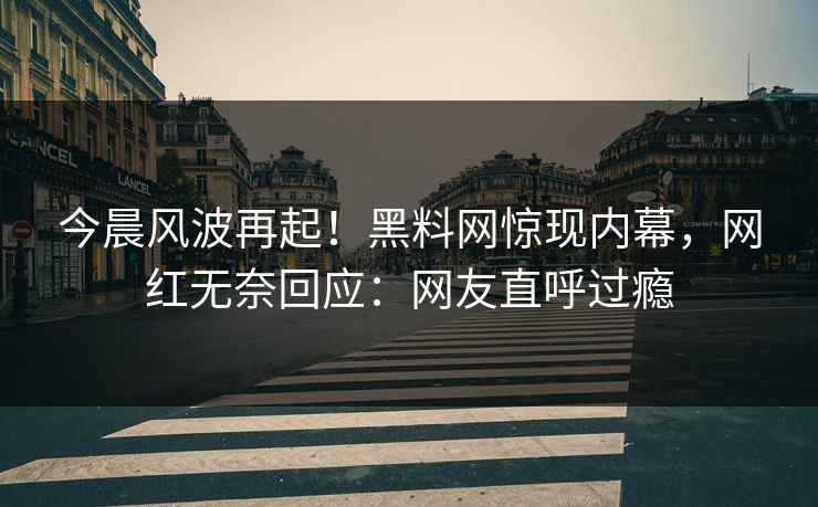 今晨风波再起！黑料网惊现内幕，网红无奈回应：网友直呼过瘾
