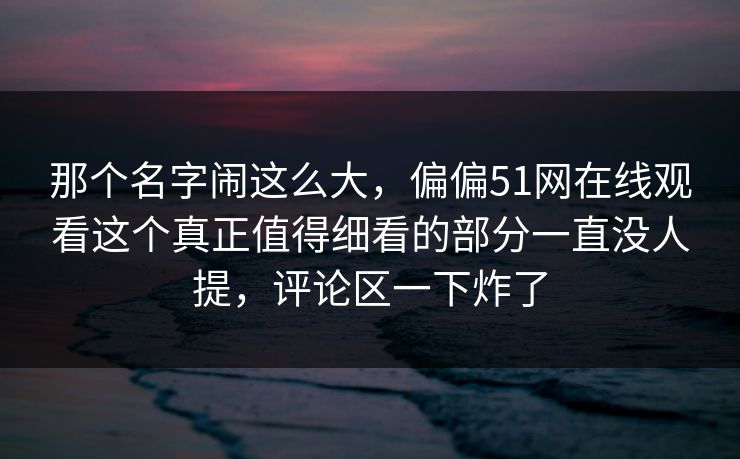 那个名字闹这么大，偏偏51网在线观看这个真正值得细看的部分一直没人提，评论区一下炸了